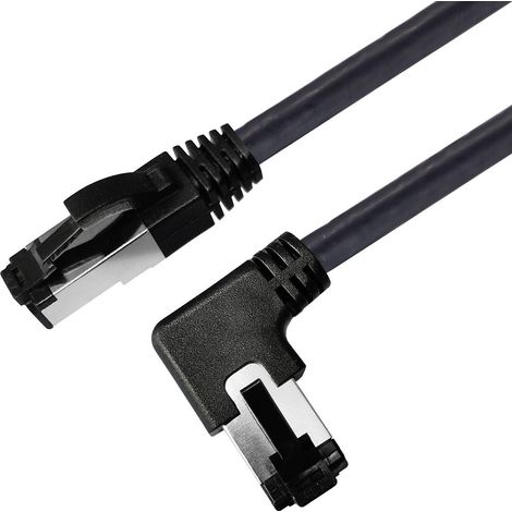Maxtrack TI52-2L RJ45 Câble réseau, câble patch CAT 8.1 S/FTP 2 m noir coudé à 90° vers la gauche, b