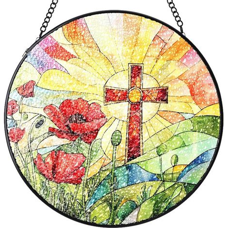 Attrape-soleil rond vitrail – Ornement suspendu pour intérieur et mur, cadeau femme homme maman papa, Diamètre : 15 cm (1/4)