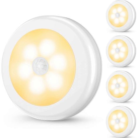 Set mit 4 LED-Nachtlichtern mit Bewegungsmelder, kabellos, batteriebetrieben, magnetisch und selbstklebend, für Schränke und Treppen, sichere Beleuchtung, kaltweiß. (1/5)