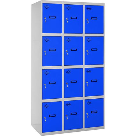 SimonRack Vestiaire Métallique 12 Porte, 3 Modules, 1800x1200x500 mm, Serrure à Clé et Aérations, Gris/Bleu Simonlocker (1/5)