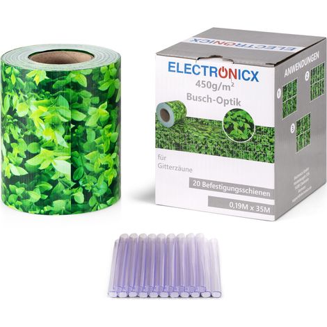 Electronicx PVC Sichtschutzstreifen Buchsbaum Sichtschutz Zaunfolie Doppelstabmatten 70m (2x35m) x 19 cm 450g/m² UV-beständig, blickdicht