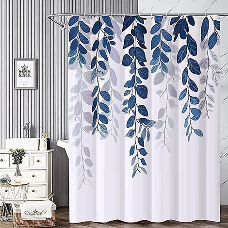 Rideau de douche à fleurs bleues pour salle de bain, 120 x 180 cm (1/5)