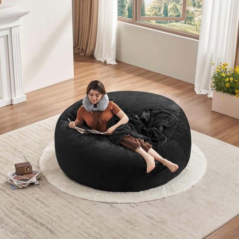Fauteuil bean bag convertible, compact, mousse noire HAVRYA (1/3)