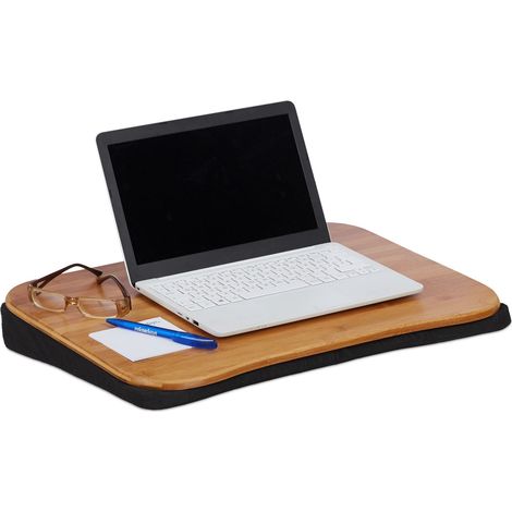 Relaxdays Laptopkissen Bambus, abnehmbares Kissen, Tragegriff, Laptop Unterlage BxT: 51 x 37 cm (bis 22 Zoll), natur