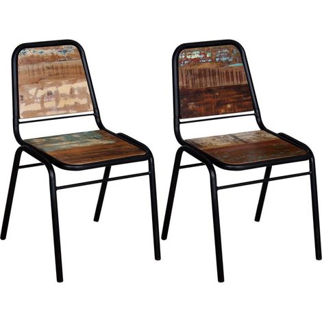 Chaise vintage bois recyclé massif et métal noir Vosa - Lot de 2 (1/4)