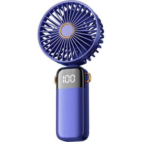 Ventilateur portable avec batterie rechargeable de 4200 mAh, 5 vitesses réglables, articulation pliable à 180°, usage 3 en 1 (main, cou, bureau), couleur bleu foncé (1/5)