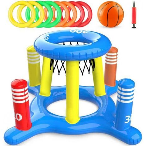 Jeu de piscine gonflable - 2 en 1 - Panier de basket et anneau de lancer - Marque - Modèle (1/3)