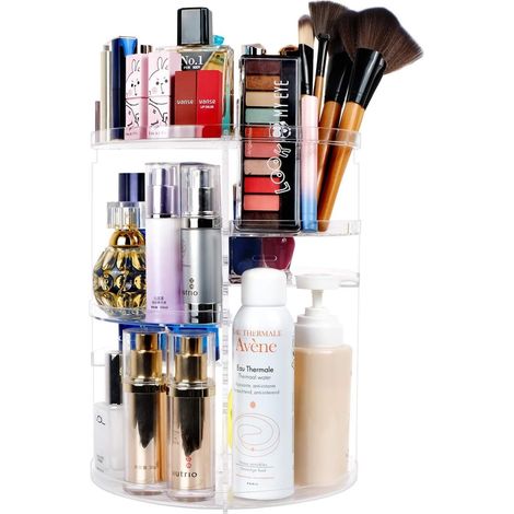 Organisateur de maquillage rotatif à 360°, étagère de rangement carrousel pour cosmétiques, idéale pour le comptoir et la salle de bain, transparent (1/5)