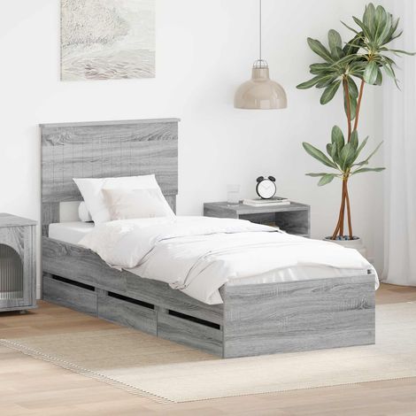 Bed Frame with Drawer Grey Sonoma 75 x 190 cm Engineer Wood vidaXL (1/5)