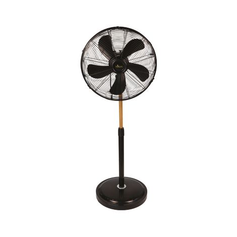 Ventilatore a Piantana Vintage Niklas 40 cm 60W, 3 Velocità, Oscillante e Inclinabile, Altezza Regolabile 85-113 cm, 5 Pale, Nero con Dettagli in Legno