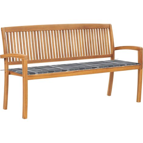 vidaXL Banco de jardín apilable con cojín madera maciza de teca 159 cm (1/4)