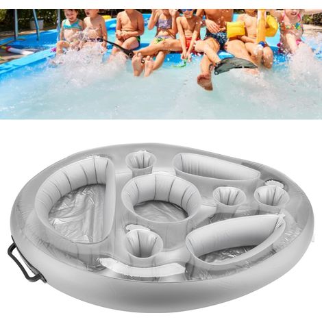 Aufblasbarer PVC-Getränkehalter, Becherhalter, Untersetzer mit mehreren Löchern, für Obst, Wein, Handy, aufblasbare Wassermatratze, Billardtisch, silberfarben (1/5)