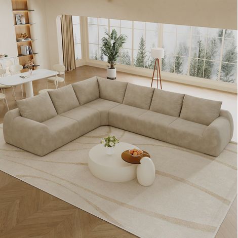Divano angolare L in tessuto chenille 334 x 267 x 85 cm beige chiaro senza montaggio MODENUIT (1/5)