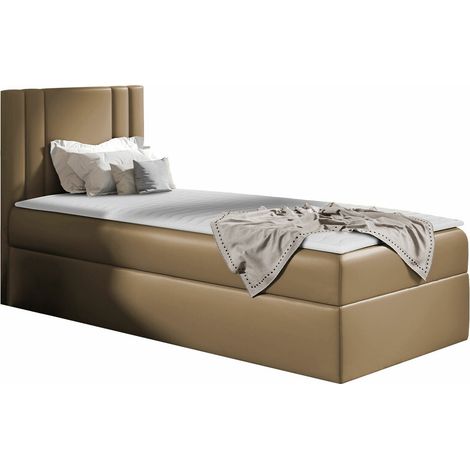 Cama continental Mel I, Blando 034, Continental, Individuales, 90x200, Cuero ecológico, Somieres, 92x208x103cm