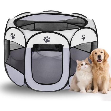Parc pliable pour animaux, 74 x 74 x 43 cm, en tissu Oxford et filet respirant, pour chiots, pour l'intérieur et l'extérieur, chats, chiens, lapins et petits animaux (griffes grises) (1/5)