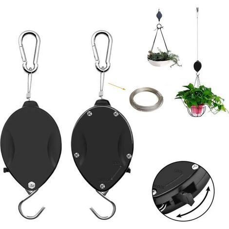 Crochets de suspension rétractables et réglables pour paniers de fleurs, système de poulie pour jardinières, supports pour nichoirs et paniers de jardin suspendus (1/5)