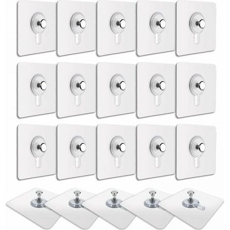20 Pcs Accroches Tableau sans Percer, Fixation Cadre sans Percer, Accroche Cadre sans Percer Adhesif Imperméable Amovible Autocollant Anti-trace, Crochet Tableau Adhésif Transparent (1/4)