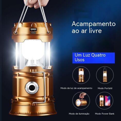 Lanterne solaire multifonctionnelle de camping, LED portable et étanche pour tentes et activités de plein air, noire (1/5)