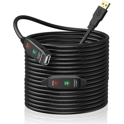 Câble d'extension USB, répéteur actif USB2.0 Un mâle à une femelle Longs câbles avec amplificateur de signal, 15M