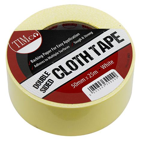 TIMCO Double Sided Cloth Tape White - 25m x 50mm