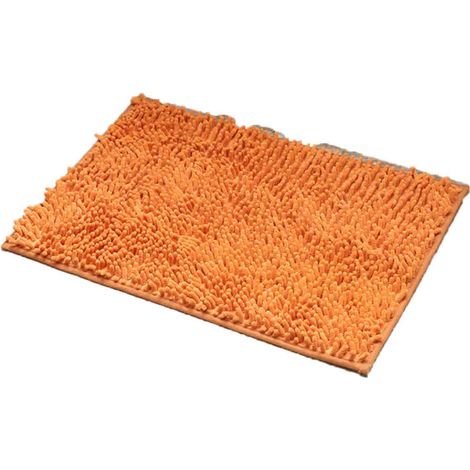 1 Tapis de bain, shaggy microfibre, antidérapant latex PVC, absorbant, salle de bain douche cuisine, 60x90cm orange (1/5)
