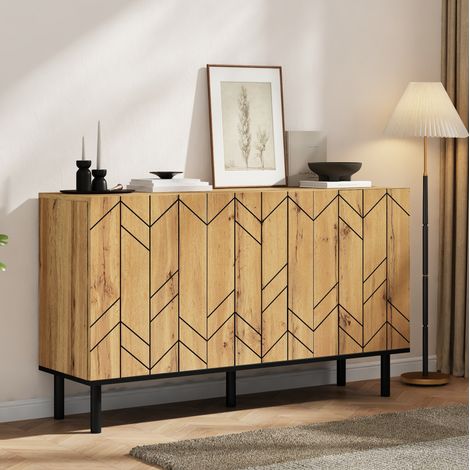 Buffet moderne 120x35x70 cm, meuble avec 3 portes, en panneau de particules et métal, bois naturel et noir