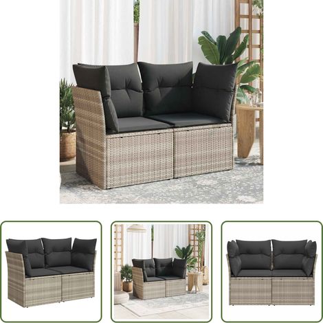 Canapé extérieur - Canapé de jardin 2 places et coussins gris clair résine tressée (1/5)