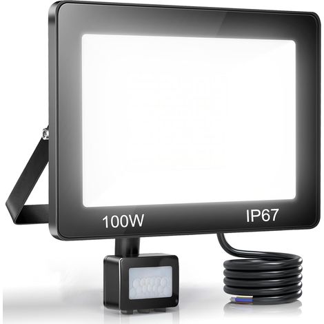 Projecteur LED Extérieur avec détecteur 100W 10000LM, Lot de 1 180 LEDs 6500K Spot LED Extérieur Detecteur de Mouvement,IP67 Étanche Lampe Exterieur pour Jardin Terrasse Cour Garage Usine (1/5)