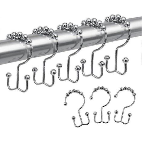 Anneaux de rideau de douche à double glissement, anneaux de fixation robustes en acier inoxydable pour rideaux Polis (1/5)