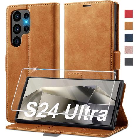 Coque portefeuille rabattable en cuir pour Samsung S24 Ultra avec béquille et porte-cartes (1/5)