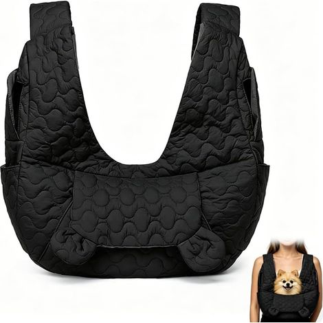 Sac de transport mains libres pour chien jusqu'à 10 kg, poche avant ajustable pour petits chiens, idéal pour les promenades et les activités de plein air, couleur noire (1/5)