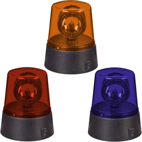 Relaxdays LED Warning Lights, Set of 3, Spinning Reflector, Party, Battery Operated, Flashing Police Signal, Multicolour