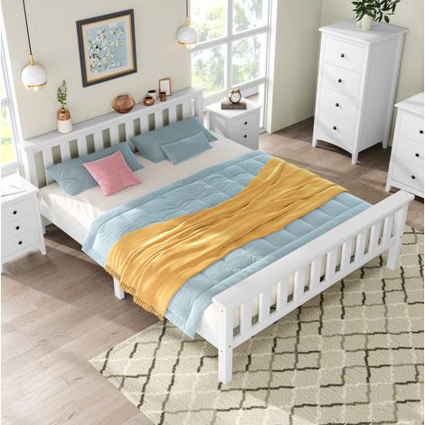 Letto 140x200 cm in legno con rete a doghe, bianco, senza materasso (1/5)