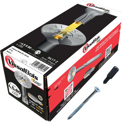 Boite de 200 vis agglo Torx 25 zinguées à filetage partiel torx/ttap ailette 60/70/80mm - diam 4.5 mm (1/4)