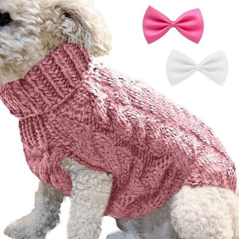 Pull tricoté chaud pour chien – Col roulé, taille L, couleur rose – 1 pièce (1/5)