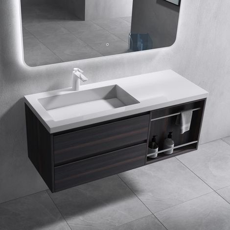 doporro Mobile Bagno sospeso 120x46x49cm, Mobiletto per Bagno con Lavabo, Vulcano Grigio, Seria Open