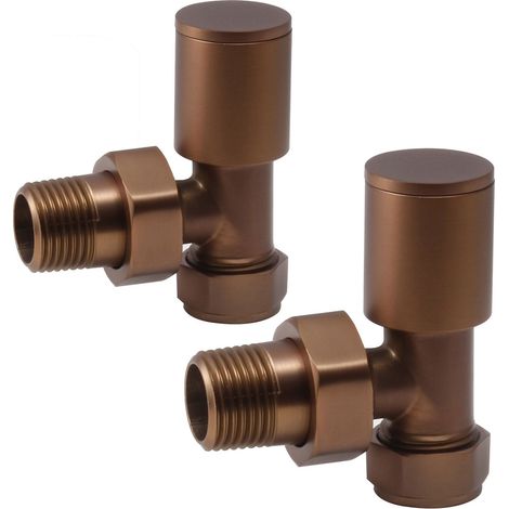 Signature Patterned Angled Radiator Valves (Pair) - Brushed Bronze