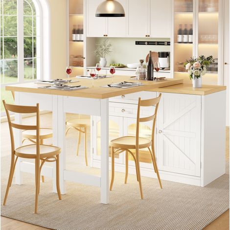 Tavolo isola cucina allungabile 120-194 cm con ante in vetro, cassetti e vani portaoggetti, bianco (1/5)