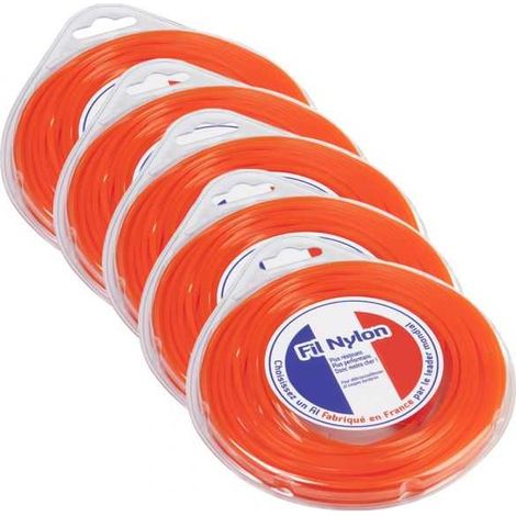 Fil nylon 2,4 mm x 15 m Carré Orange Blister par 5 (1/5)