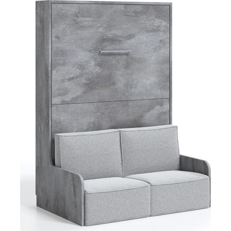 Lit escamotable vertical avec banquette Kora 150x190-Coffrage Carbone-Façade Carbone-Canapé Noir (1/5)