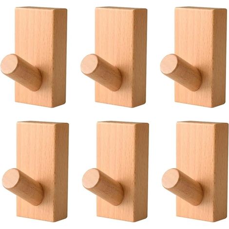 Crochet mural en bois de noyer et de hêtre nordique for manteau, vêtements d'entrée, jupe, chapeau, poinçon conique, décoration d'hôtel, porte-robe(Beech 6pcs) (1/4)