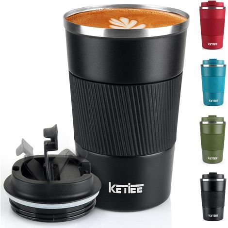 KETIEE 380ml Thermobecher Kaffeebecher to Go Edelstahl Isolierbecher Schwarz (1/5)