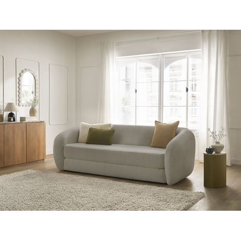 BOBOCHIC - Canapé droit convertible déplimousse NEYO tissu bouclette   Taupe (1/5)