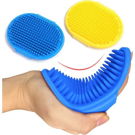 Spazzola per cani, spazzola per shampoo e bagno per animali domestici, pettine massaggiante in gomma con manico regolabile, per cani e gatti a pelo lungo, confezione da 2 (1/4)