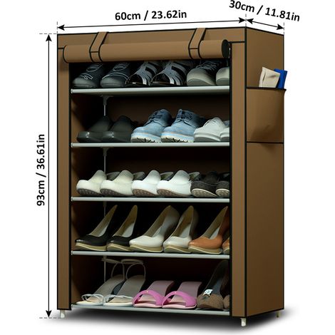 Freistehendes Schuhregal im Café-Design, mehrlagiger, verzinkter Stahl (93 cm, 5 Fächer) – staubdichte Reißverschlusshülle, ideal für Studenten und platzsparende Lösungen. (1/4)