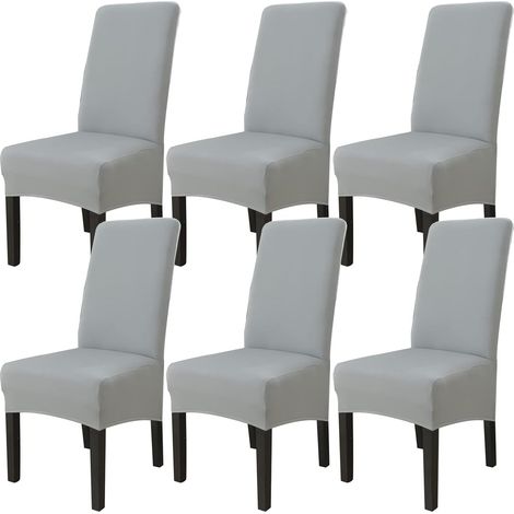 6er-Set Stuhlhussen für Esszimmerstühle (Hellgrau), Stretch-Stuhlhussen, universelle große Stuhlhussen, waschbar, pflegeleicht, für Esszimmer, Wohnzimmer, Dekor