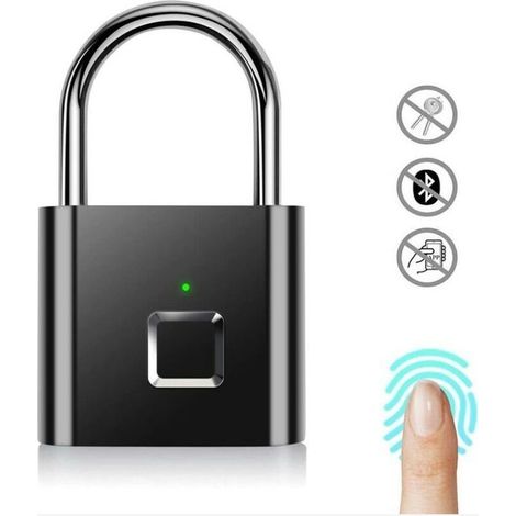 Cadenas à Empreintes Digitales, Serrure Rechargeable USB de sécurité Keyless de Sécurité Imperméable d'IP67 pour Utilisation en Intérieur Et En Plein Air, noir (1/5)