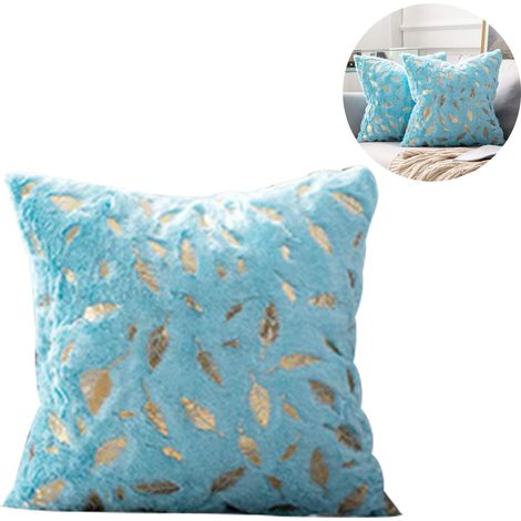 2pcs Ensemble de deux taies d'oreiller en plumes de bronze, housses de coussin à pompons, coussins décoratifs à poils courts avec fermeture éclair, pour canapés et chambres à coucher. (1/5)