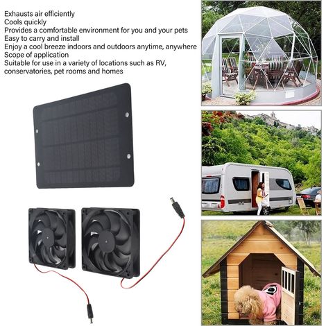 Kit Ventilation Solaire avec Panneau 20W et 2 Ventilateurs 12V, Économique et Facile à Installer pour RV, Maison, Serre ou Animalerie (1/5)