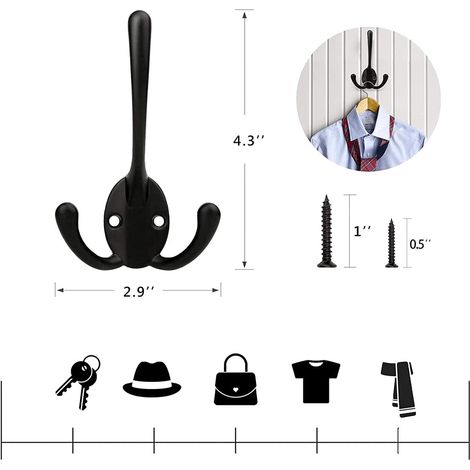 Lot de patères doubles noires pour porte-manteau, crochets muraux pour salle de bain (1/4)